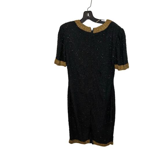 Laurence kazar Evening Dress 100% Silk Black Beading Knee Length S Vintage - Picture 4 of 5